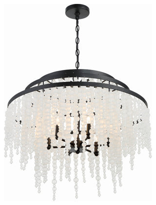 Poppy 6-Light Matte Black Chandelier, Frosted Glass Beads