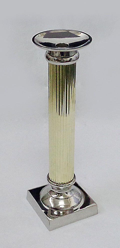 Nickel and Brass Ribbed Colum Candleholder
