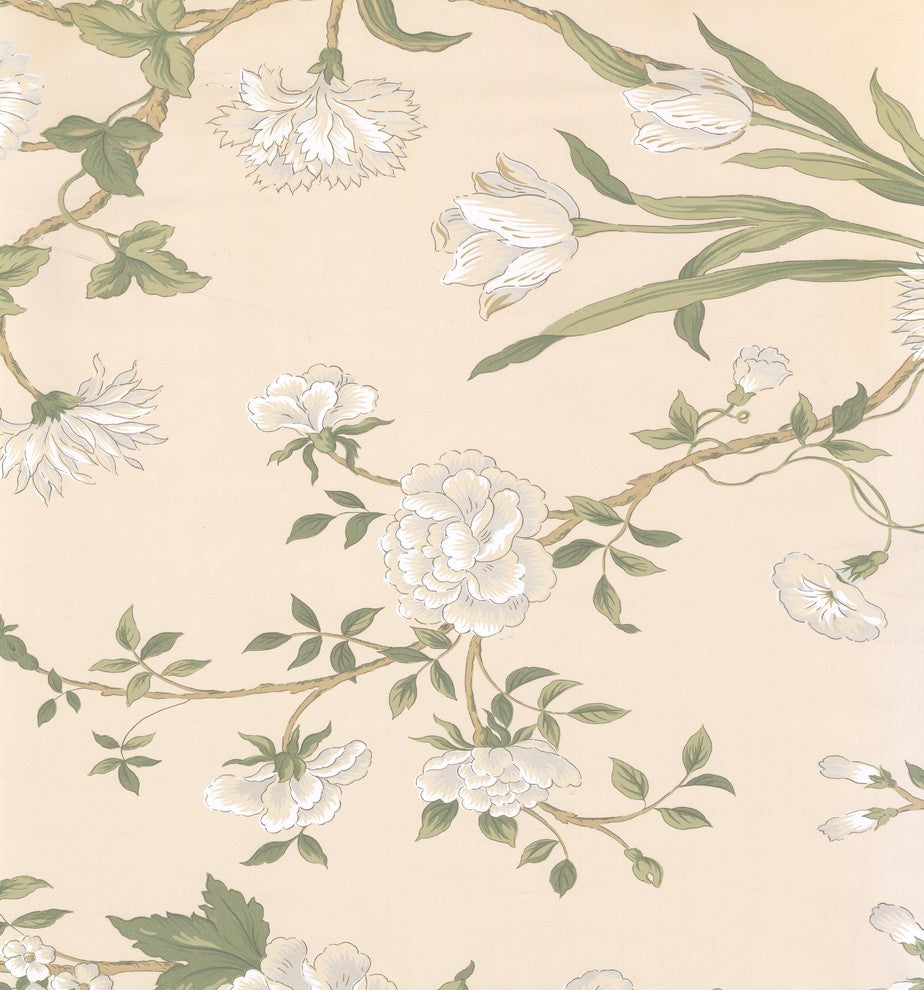 FLORAL - Flower Colorful Cream, Green Wallpaper Sample