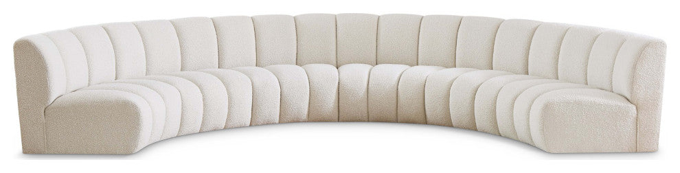 Infinity Black Boucle Fabric Upholstered Arc Shaped Modular Sectional, Cream, 6-Piece, Arc-Shaped