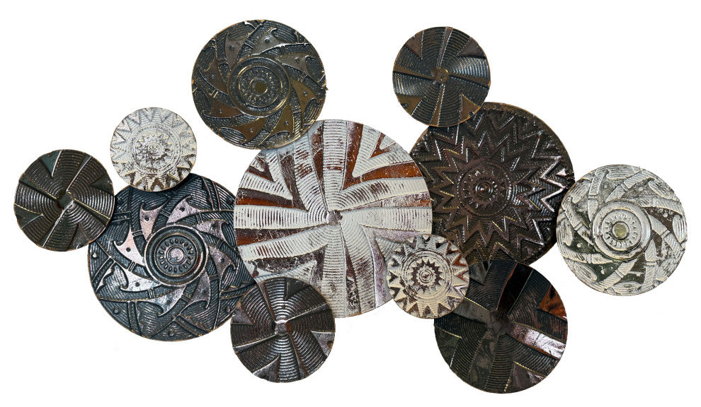 Modernist Floating Roundels, Atelier Metal Wall Decor, Gray White Washed Patina