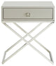 Katie Square Lacquer-Finish X-Metal Leg Nightstand, Light Grey Chrome