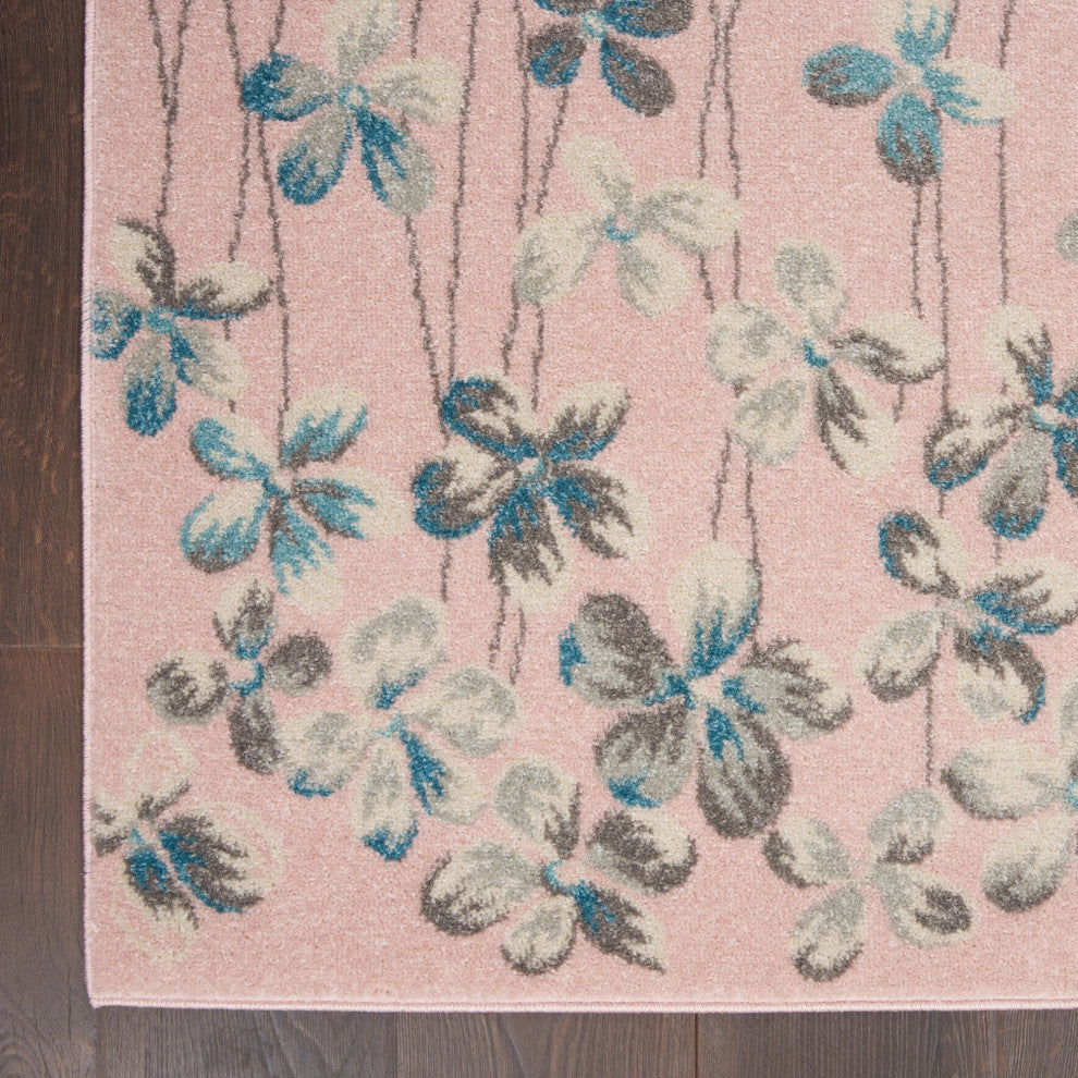 Bohemian Area Rug, Polypropylene With Floral Pattern, Pink, 6' X 9