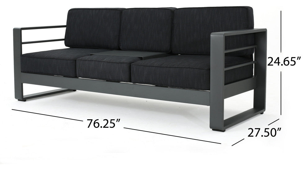 GDF Studio Crested Bay Outdoor Gray Aluminum Sofa Couch With Cushions