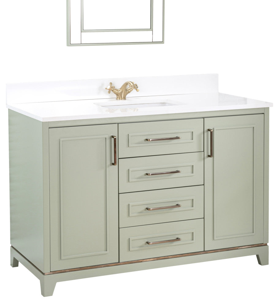 Albia Collection 48" Bathroom Vanity With Sink, Mirror, Countertop, Green
