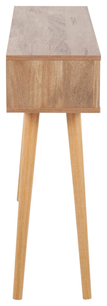 Bora Bora Contemporary Console Table, Natural Wood With Rattan Accents