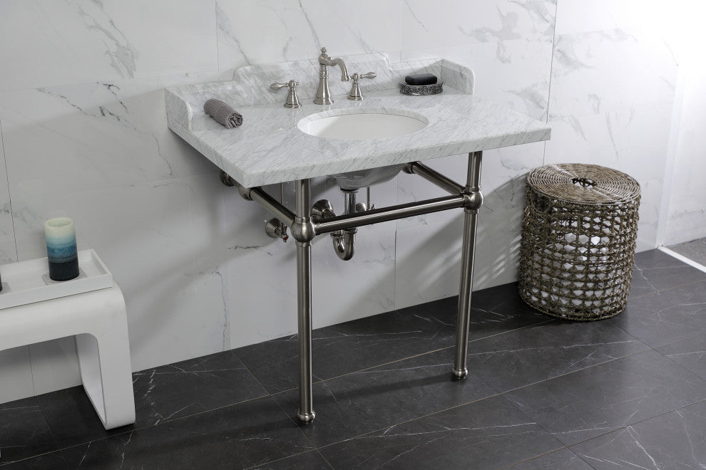 Kingston Brass LMS3630MB8 36" Carrara Marble Console Sink, Legs