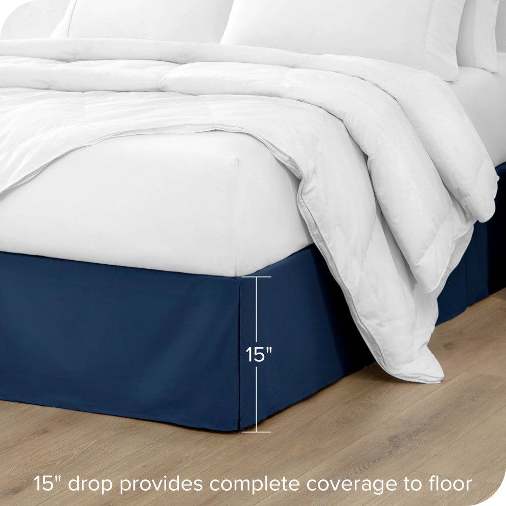 Bare Home Microfiber Bed Skirt , 15" Drop Length, Dark Blue, Full Xl
