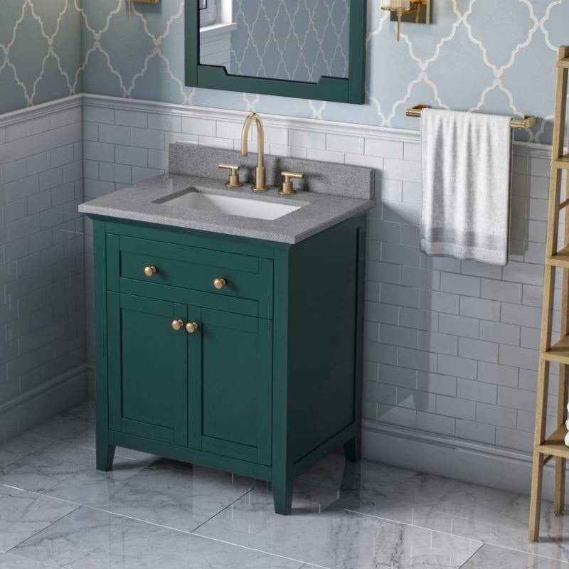 Chatham Traditional 30" Forest Green Single Sink Vanity, Steel Grey Cultured Mar