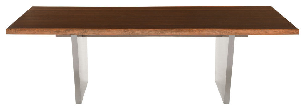 Aiden 96-inch Rectangular Dining Table in Brushed Stainless and Seared Oak Top