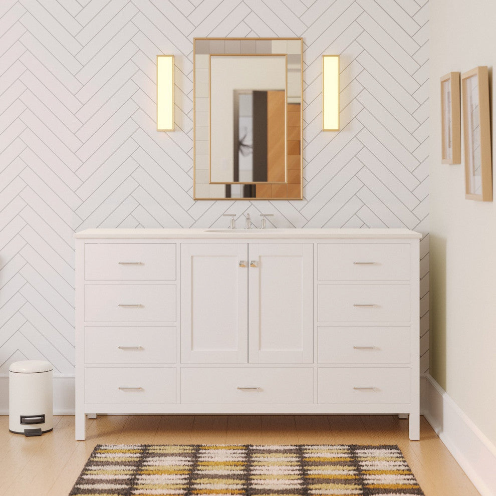 Horizon 60" Single Bathroom Vanity Top, White, Engineered White