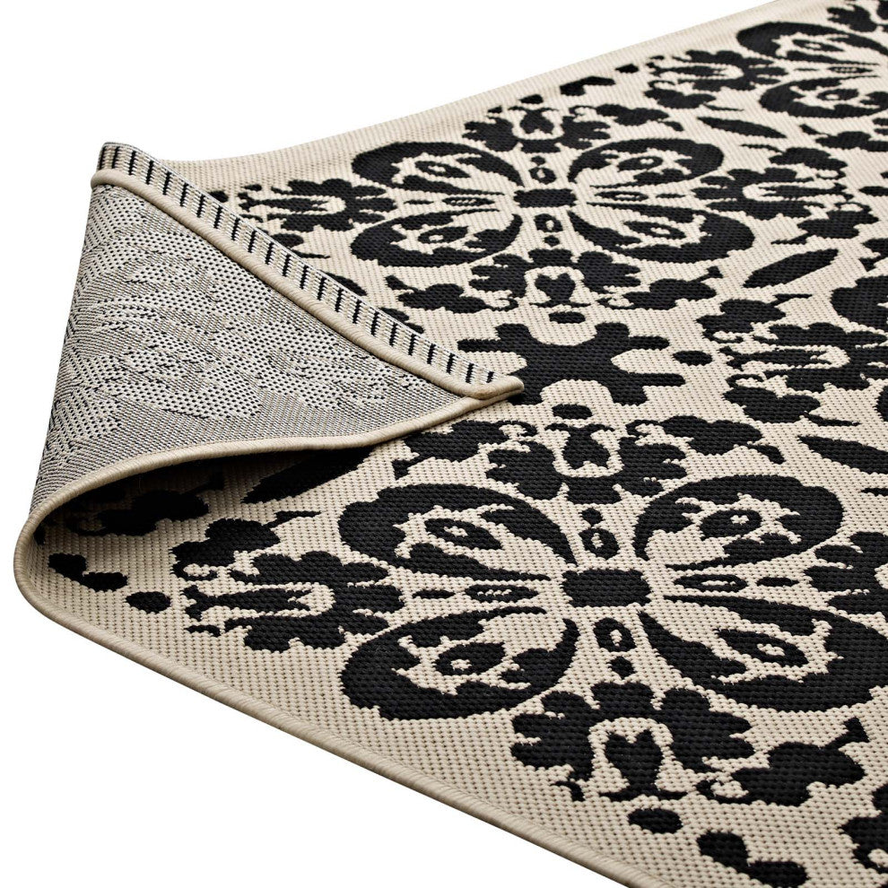 Vintage Area Rug Floor Carpet, Indoor Outdoor, Rectangular, 4x6, Black Beige