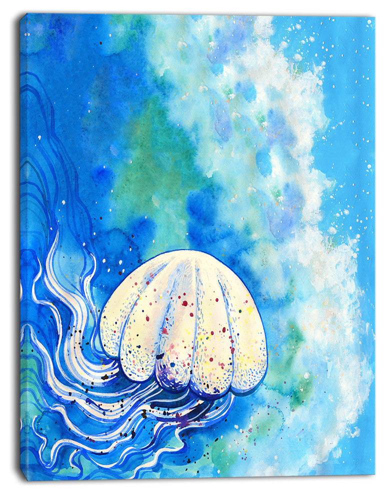 Large Jellyfish Watercolor, Abstract Canvas Art Print, 28"x60"