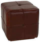 Bare Decor Chesterfield Square Ottoman, Genuine 100% Leather, Brown