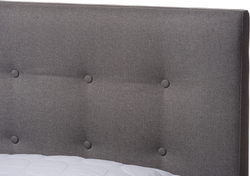 Alinia Retro Modern Gray Fabric Upholstered Walnut Wood King Size Platform Bed