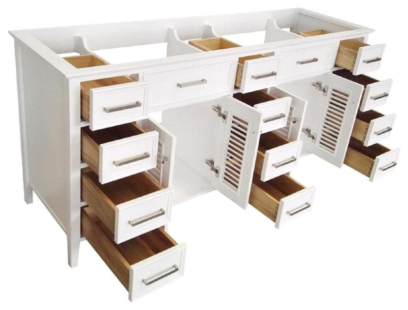 Ariel Kensington 72" Transitional Double Sink Base Cabinet, White