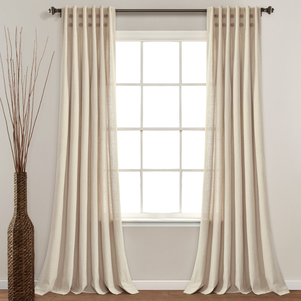 Linen Button Pinched Pleat Single Window Panel, Dark Linen, 84"x40"
