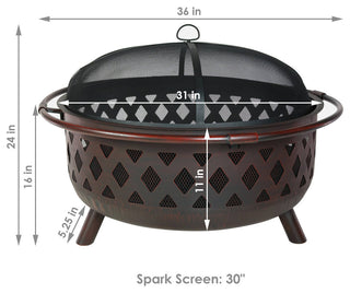 Sunnydaze Round Large Bronze Crossweave Fire Pit With Spark Screen, 36"