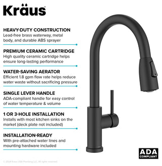 KRAUS Coda 2-Function 1-Handle Pull Down Kitchen Faucet Matte Black