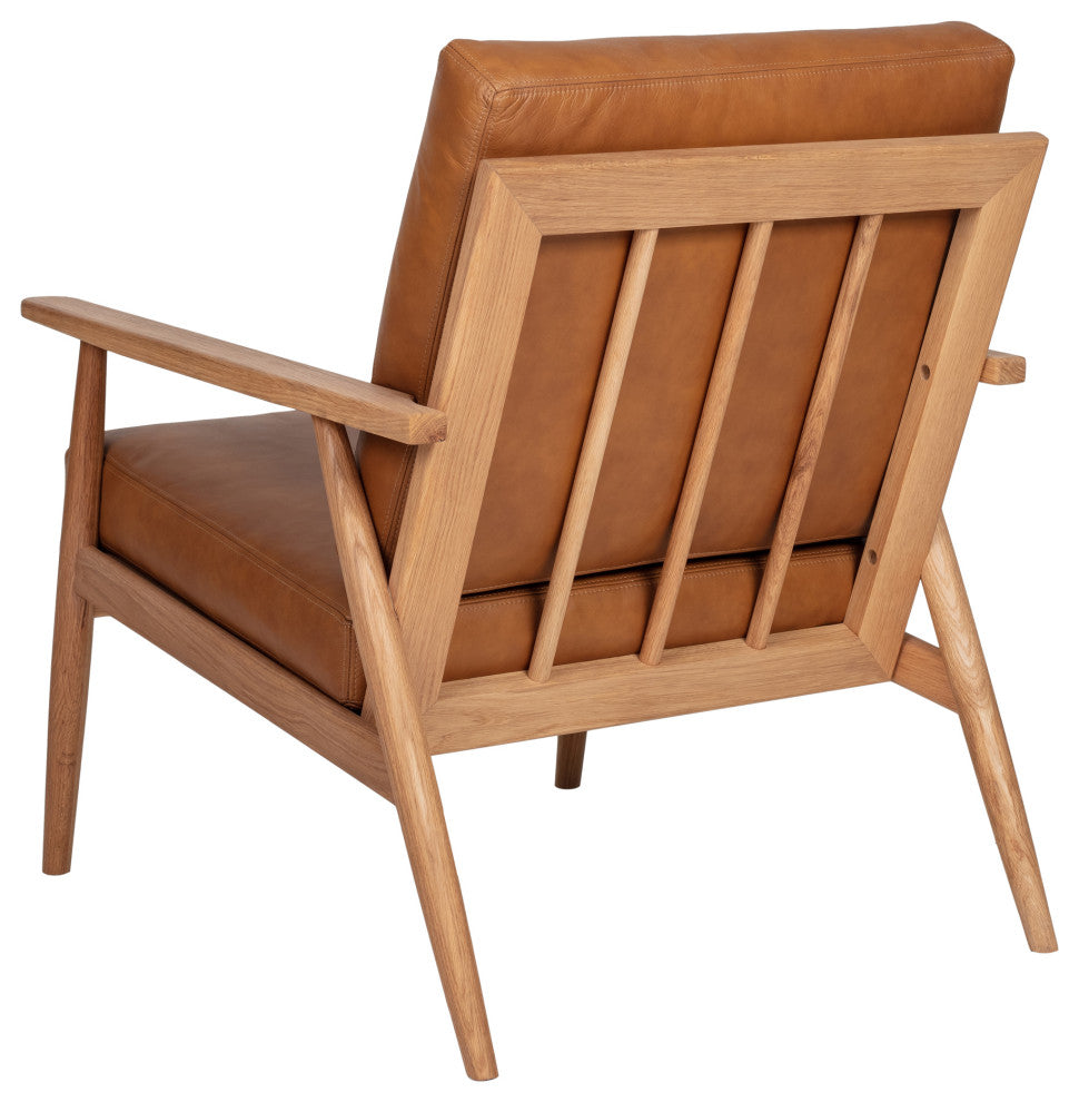 Harper Brown Tan Top Grain Leather Seat Wood Arm Accent Chair
