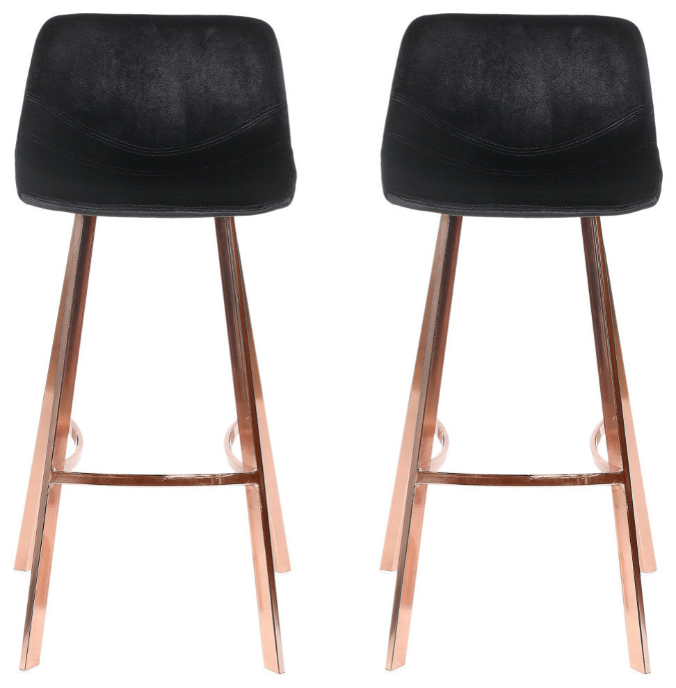 GDF Studio Rex Faux Snake Leather Brown Bar Stools, Set of 2, Black/Rose Gold