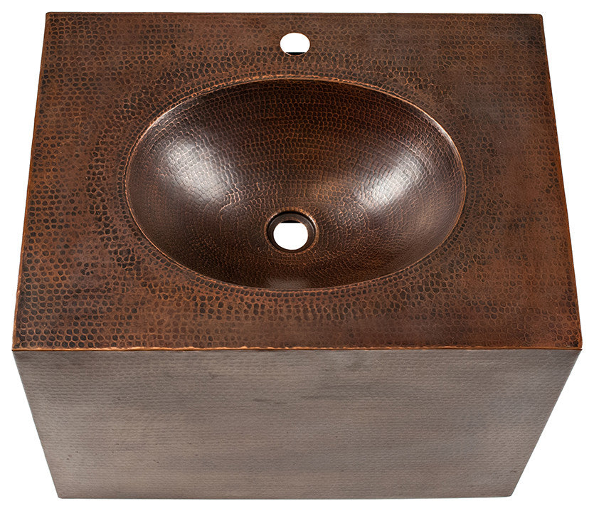 24" Hand Hammered Copper Wall Mount Vanity with Single Faucet Hole