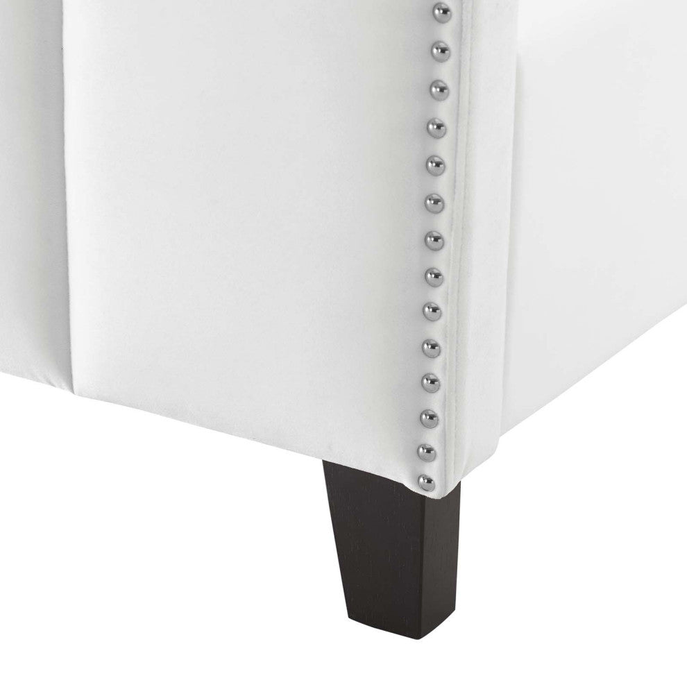 Platform Bed Frame, Queen Size, Velvet, White, Modern Contemporary, Bedroom