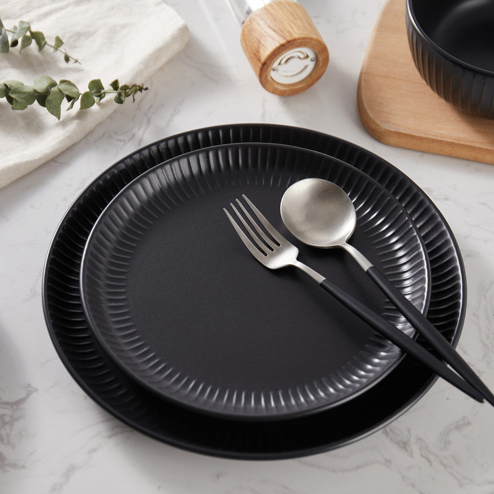 Stone Lain Logan Stoneware 12 Piece Dinnerware Set, Black