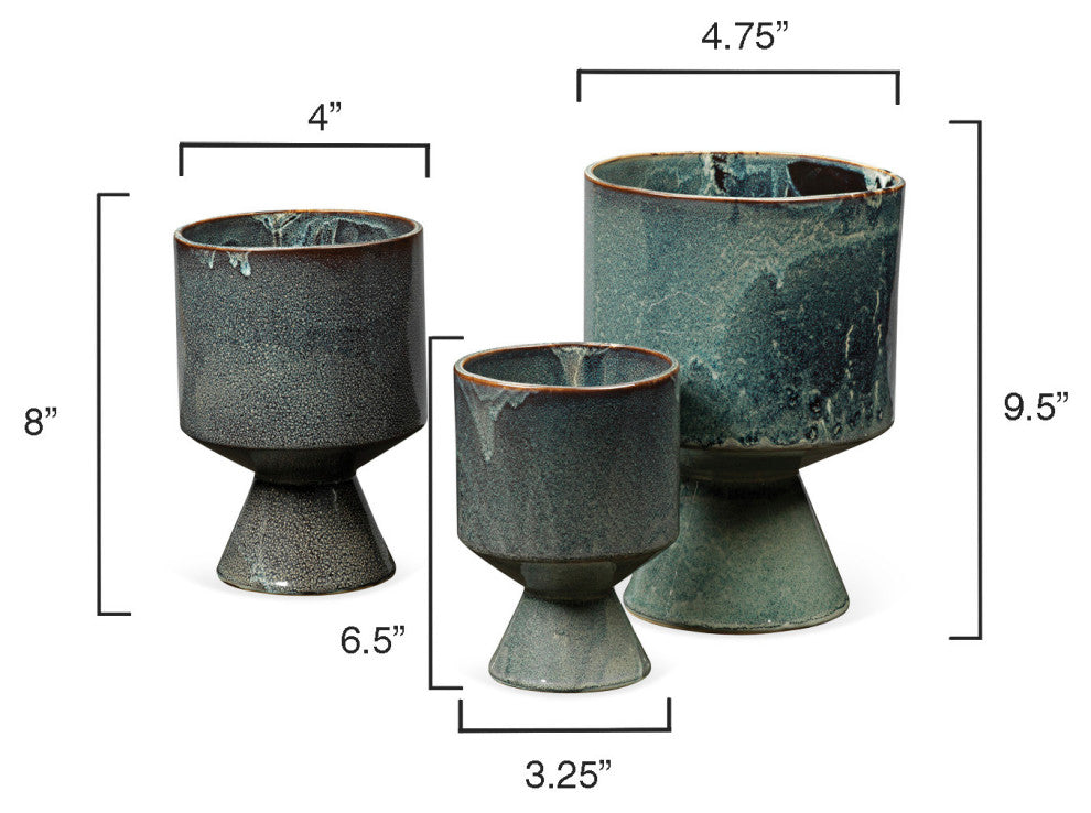 Berkeley Pots, Blue Ceramic, 3-Piece Set