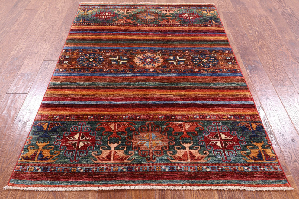 4' 1" X 6' 1" Super Kazak Khorjin Hand Knotted Rug Q5248