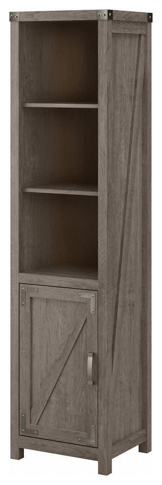 kathy ireland Home Cottage Grove Narrow Bookcase With Door, Restored Gray