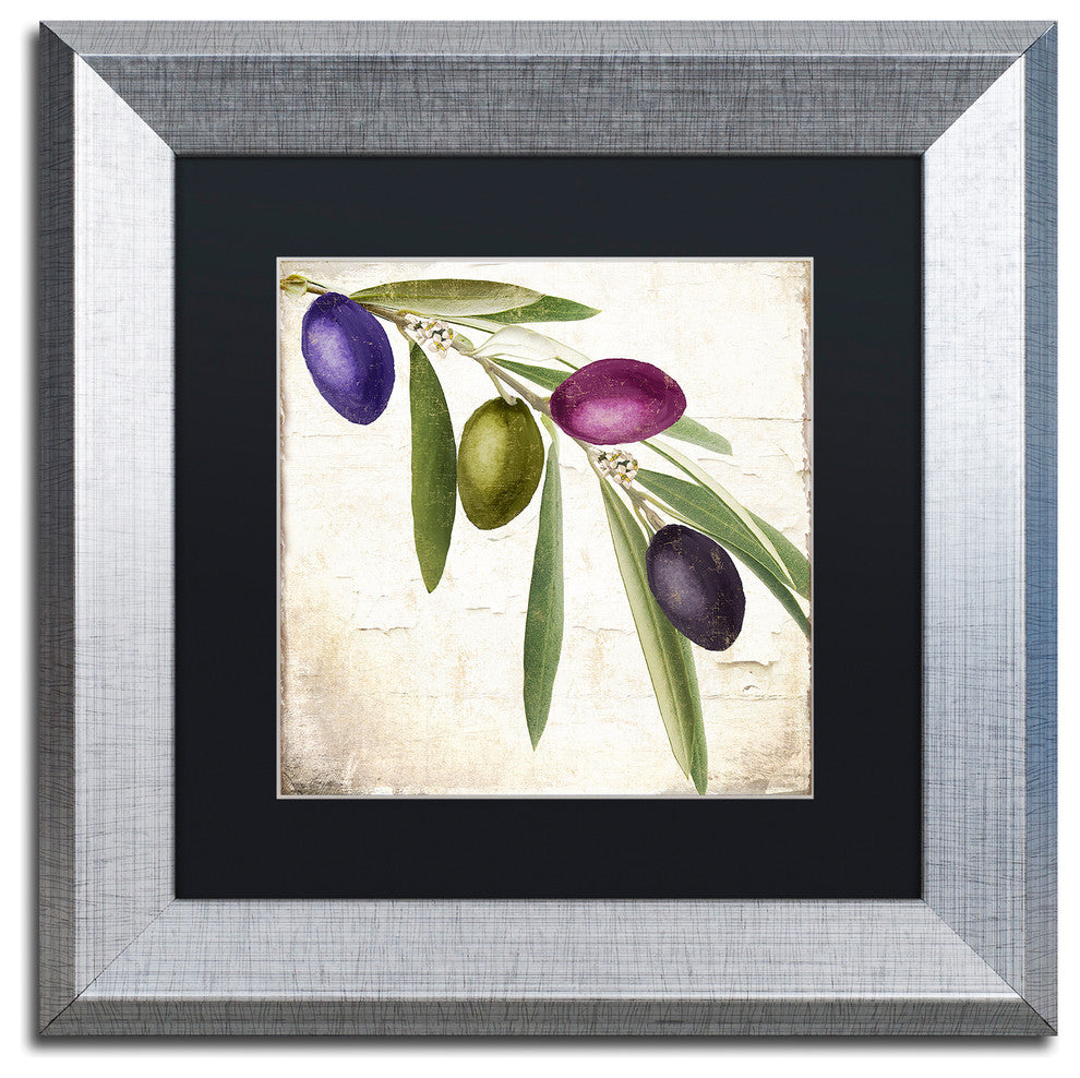 Color Bakery 'Olive Branch IV' Matted Framed Art, Silver Frame, Black Mat, 11x11