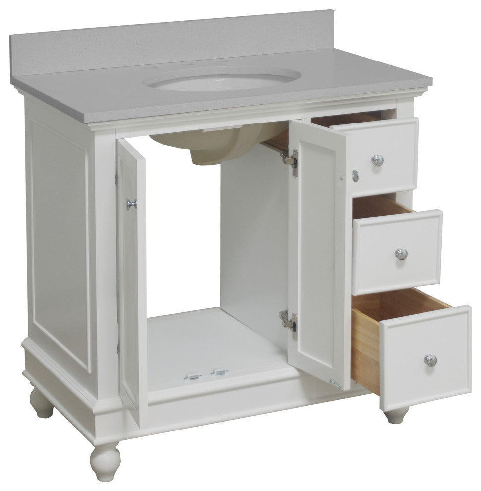 Bella 36" Bathroom Vanity, White, Quartz