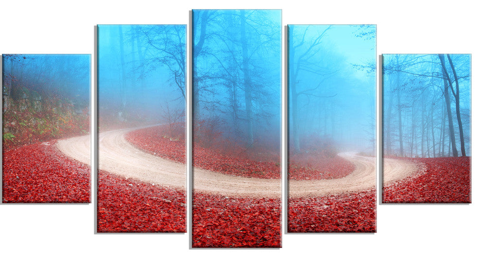 "Curved Road in Autumn Forest" Photograph Print, 5 Panels, 60"x32"