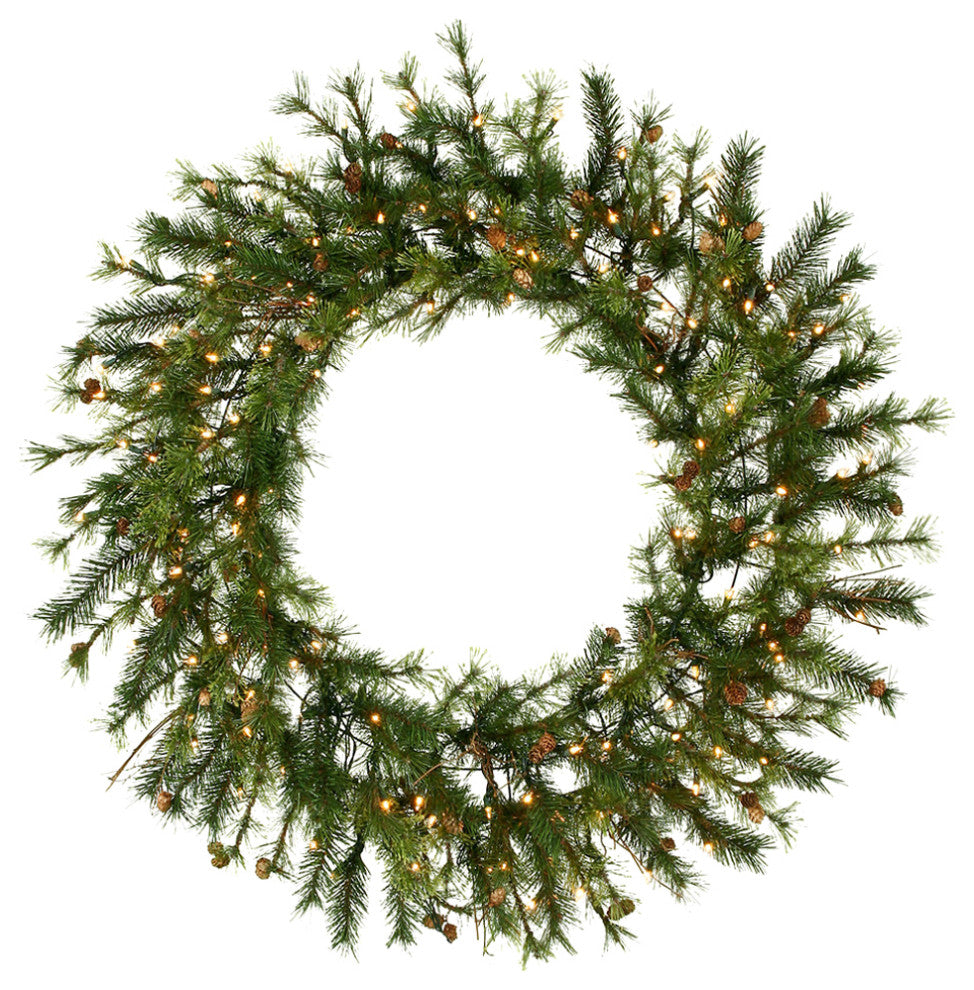 60" Pre-Lit Mixed Country Pine Commercial Christmas Wreath, Clear Dura Lights