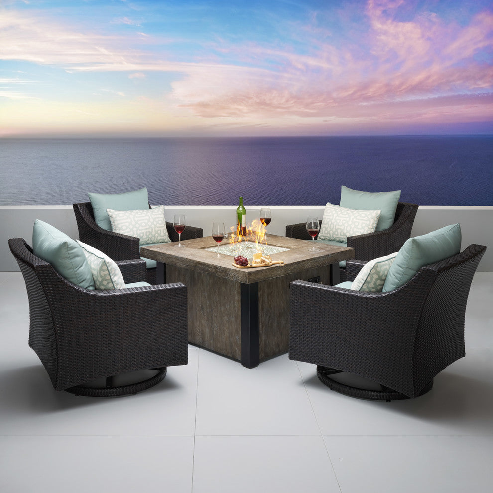 Deco 5 Piece Outdoor Patio Motion Fire Chat Set, Spa Blue