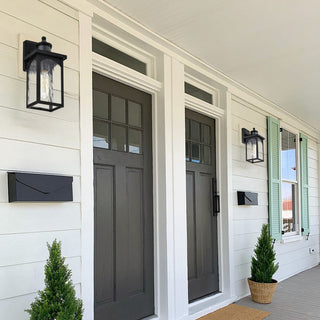 12 in. 1-Light Black Motion Sensing Wall Lantern Sconce Water Wave Glass 2PACK