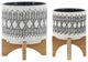 Cer 2-Piece Set Aztec Planter On Wooden Stand, Gray