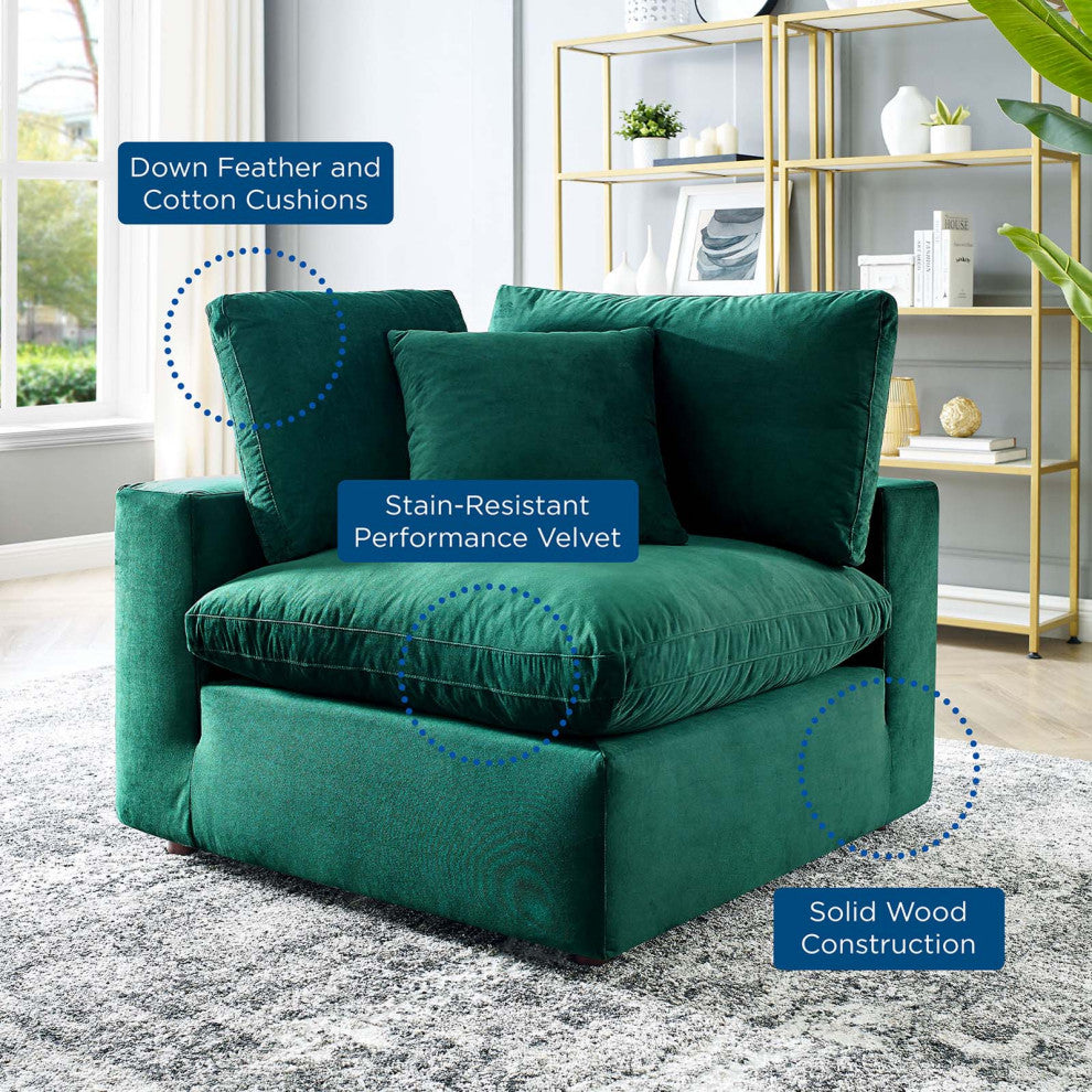 Commix Down Filled Overstuffed Performance Velvet Corner Chair Green