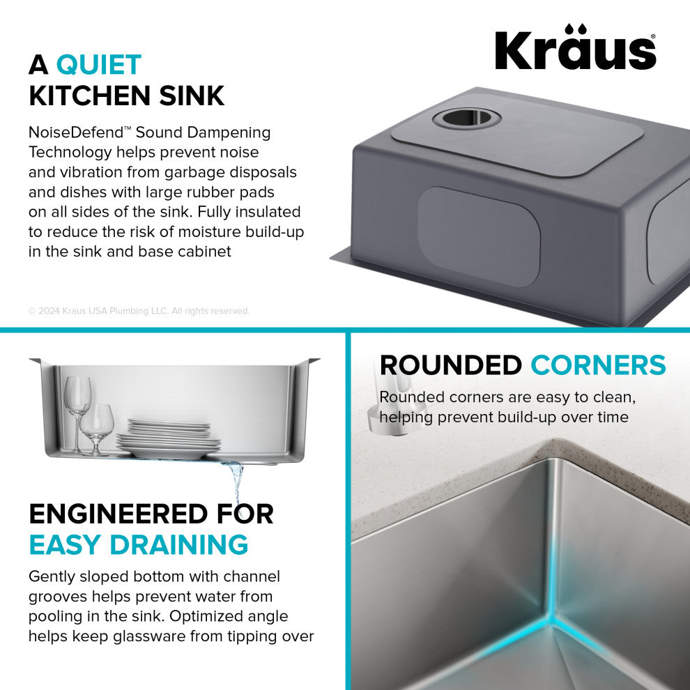 KRAUS Fairlane 25" Undermount 1-Bowl 18 Gauge Stainless Steel Kitchen Sink