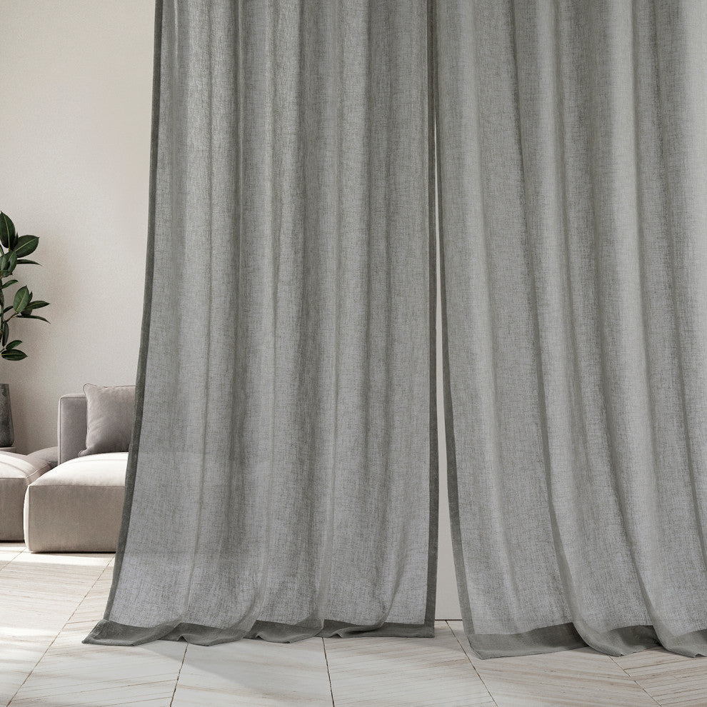 Solid FauxLinen Sheer Curtain, Single Panel, Paris Gray, 50"x96"