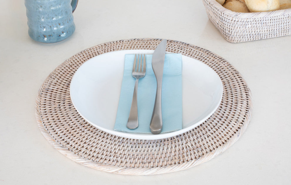 Artifacts Rattan Round Placemat, White Wash, Medium