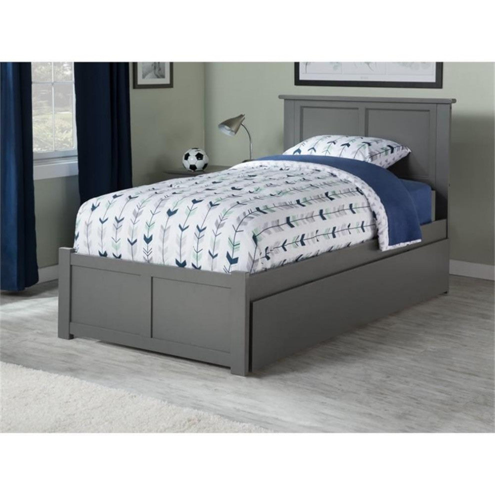 Bowery Hill Traditional Wood Twin XL Platform Panel Bed with Trundle in Gray