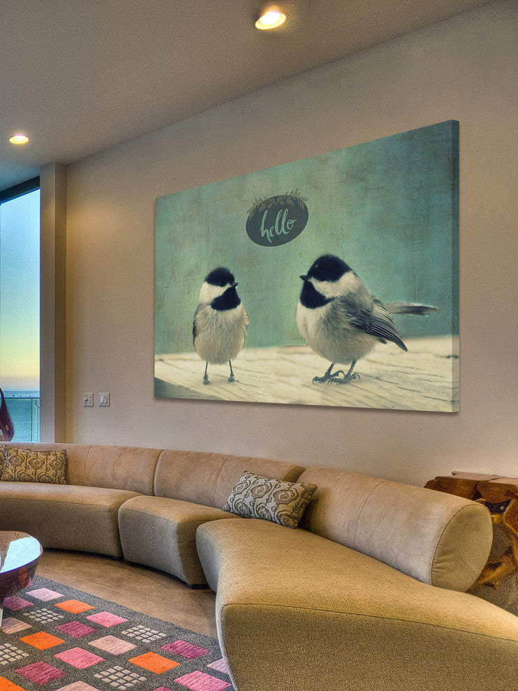 "Hello Birds 2" Painting Print on Wrapped Canvas