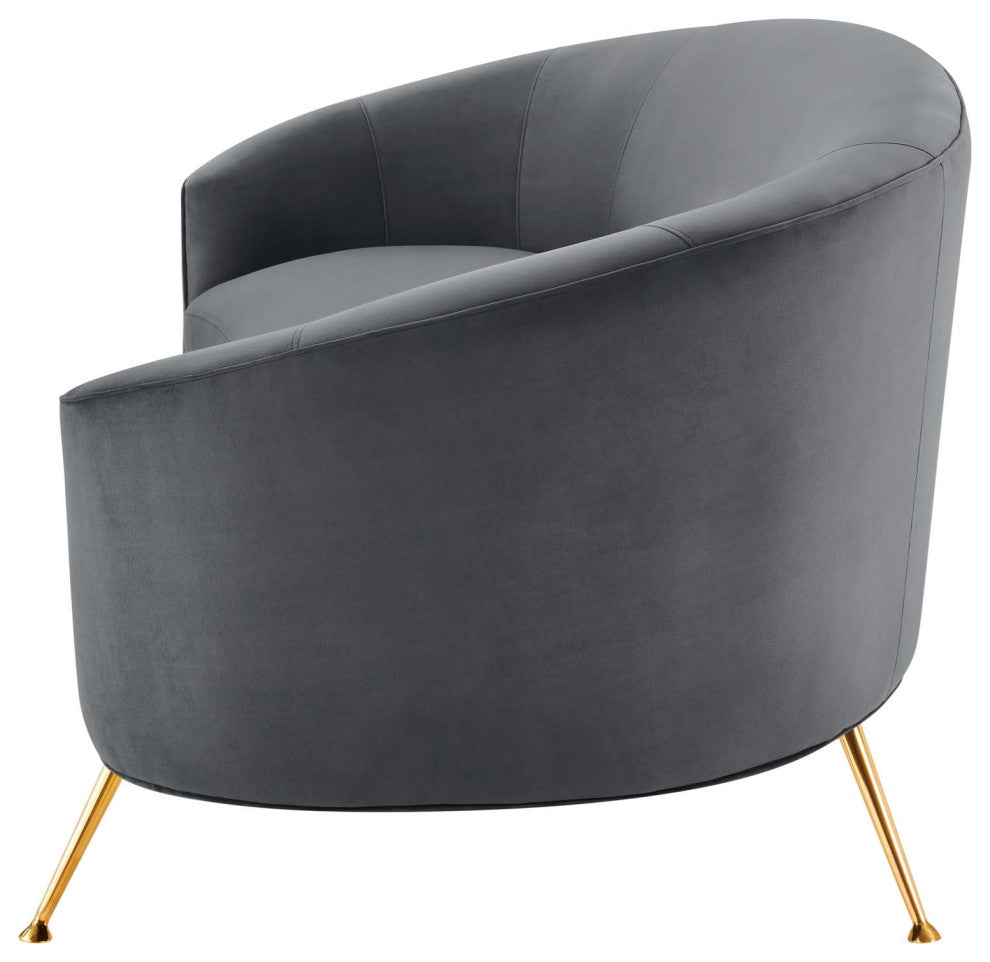 Sofa, Gray, Velvet, Modern, Mid Century Living Hotel Lounge Cafe Lobby