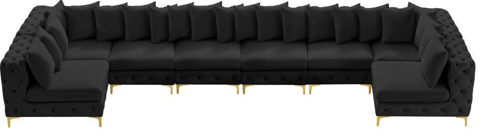 Tremblay Velvet Upholstered 8-Piece Modular U-Shaped Sectional, Black