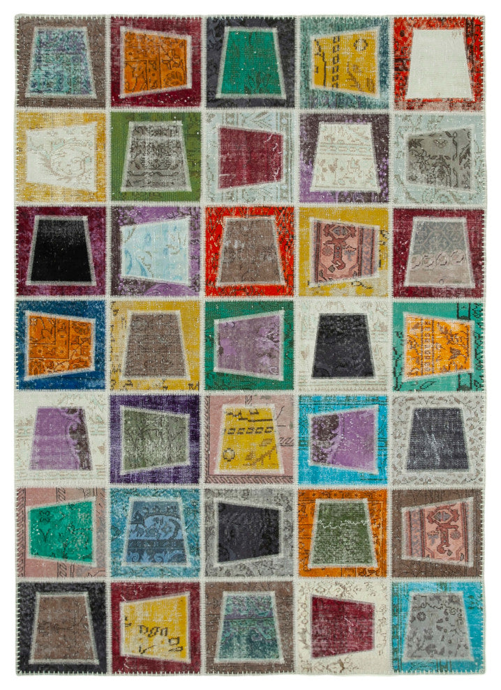 Rug N Carpet - Handwoven Turkish 6' 7" x 9' 2" Contemporary Patchwork Area Rug