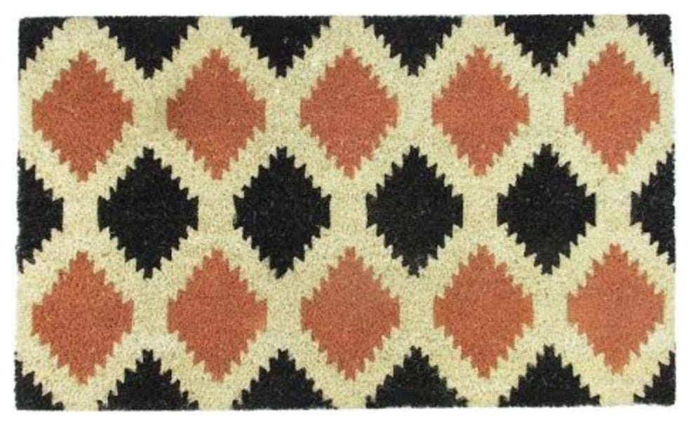 Black Burnt and Cream Coir Tribal Rectangular Door Mat