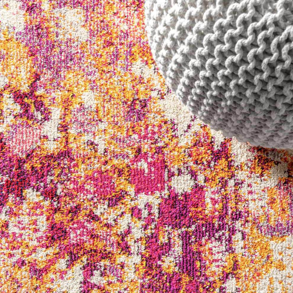 Contemporary POP Modern Abstract Area Rug, Pink/Orange, 8 X 10