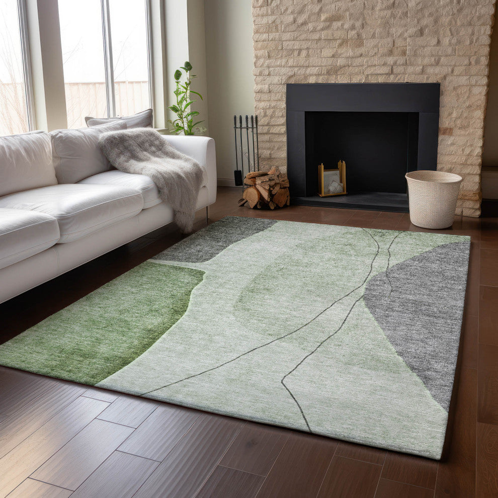 Premium Machine Washable Mayfield AMF696 Green 8' x 10' Rug